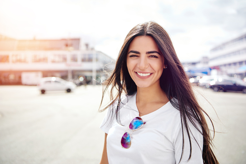 Brunette Girl looking into camera