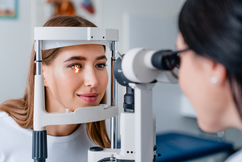 woman receiving an eye exam